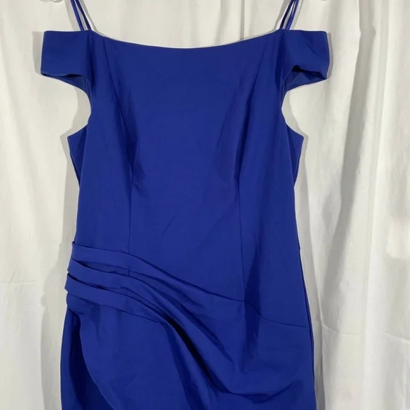 NEW ELIZA J [SZ 12 ] Draped Off‎ The Shoulder Gown In Cobalt - Picture 4 of 12